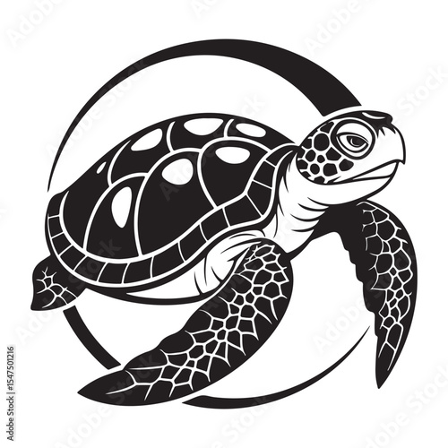 Sea Turtle Silhouette Tribal Design Marine Wildlife Vector Art
