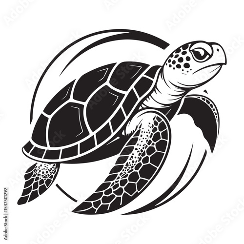 Sea Turtle Silhouette Tribal Design Marine Wildlife Vector Art
