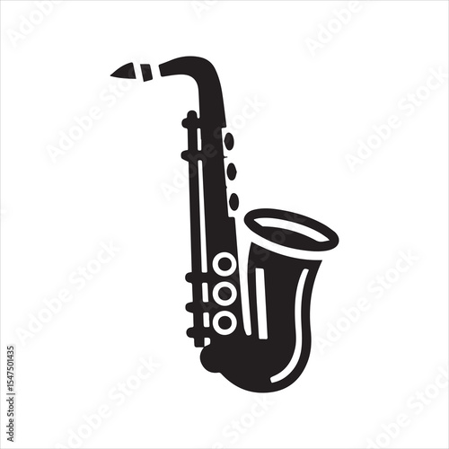 Saxophone icon vector. Simple black silhouette of a musical instrument for jazz or classical music themes. Isolated graphic symbol