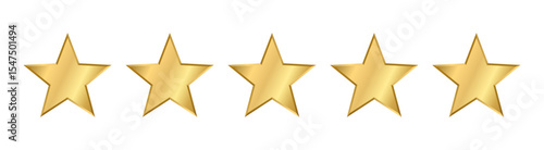 Realistic five thin gold star with metallic effect. 5 elements for Awards, medals, rating designation, hotels status on a transparent background. Customer feedback, review. Isolated Vector EPS10