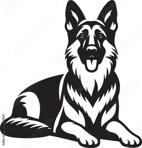 German Shepherd Dog Silhouette Vector | Black and White Illustration	