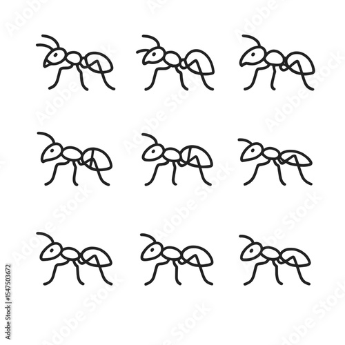 Ant Species Icons. Outline icon set of ant species diversity: fire ant, carpenter ant, leafcutter ant, bullet ant, pavement ant,