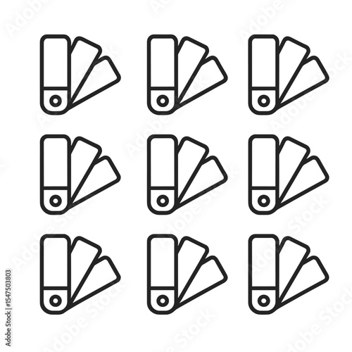 Color Palette Icons. Outline line icon set of color palette options: pastel pink, neon green, metallic gold, deep purple, electric