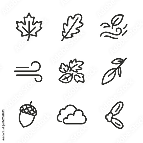 Communication and Autumn Icons. Outline icon set of communication and command posts: field radio, command van, satellite uplink,
