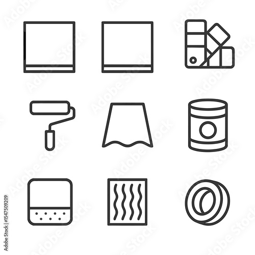 Wall Painting Icons. Outline icon set of wall color and backdrop selection: white wall, gray wall, accent color swatch, paint
