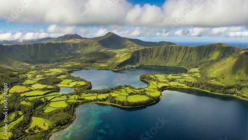 Lush Mountains Embrace Azure Blue Lakes