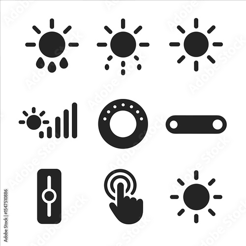 Modern Mirror Light Icons. Solid, filled icons set of light settings for mirrors: warm light, cool light,