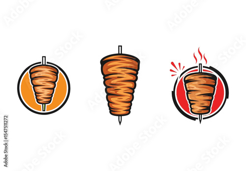 Three stylized illustrations of a rotating kebab, showcasing variations in design and presentation for potential logo use.