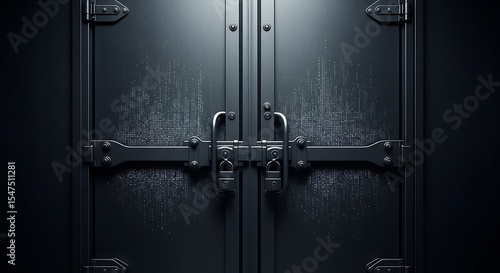 Dark Metal Double Doors Mysterious Industrial Entrance