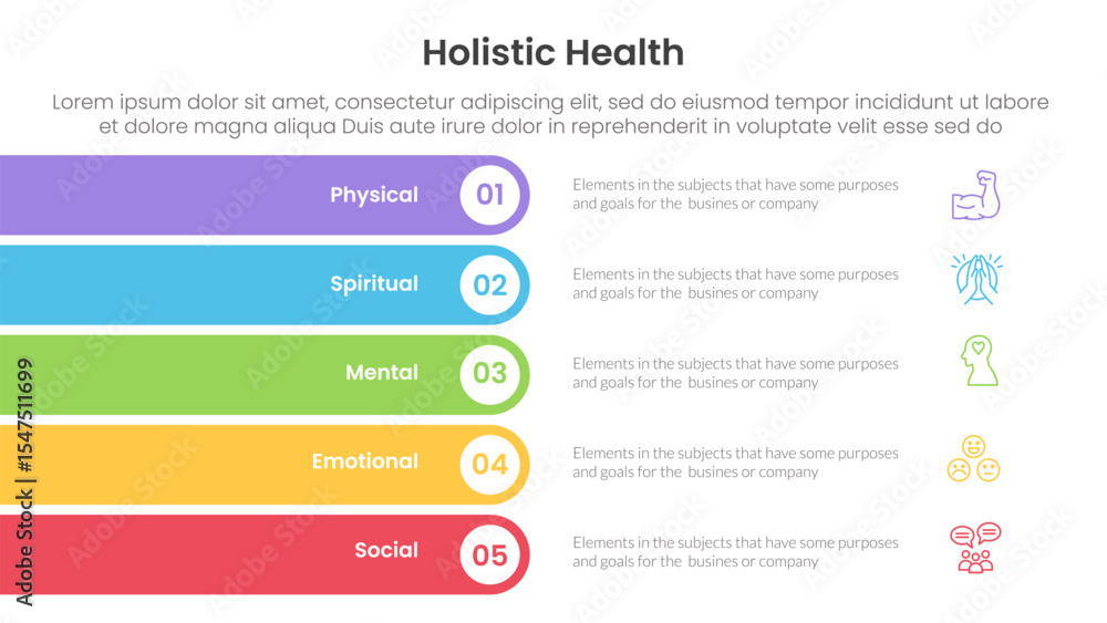 holistic health infographic template banner with rectangle round stack vertical with 5 point list information for slide presentation holistic health infographic template banner with rectangle round stack vertical with 5 point list information for slide presentation