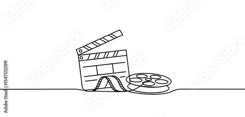 Filmmaking Clapperboard Film Reel Single Line Art