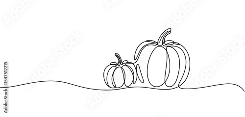 Continuous Line Drawing of Two Pumpkins on White Background