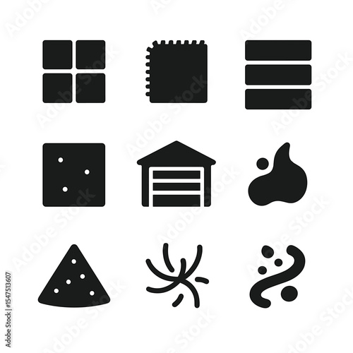 Vacuum Usage Icons. Solid, filled icons set of multi-surface vacuum usage: tile icon, carpet square, wood