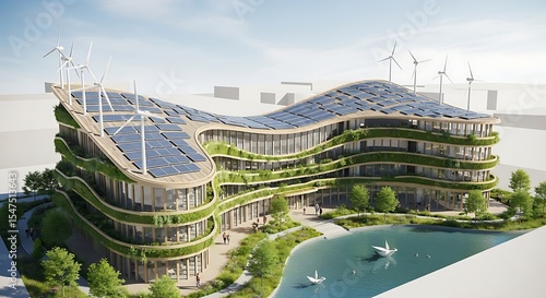 Sustainable Architecture Eco-Friendly Building Design with Solar Panels and Green Walls