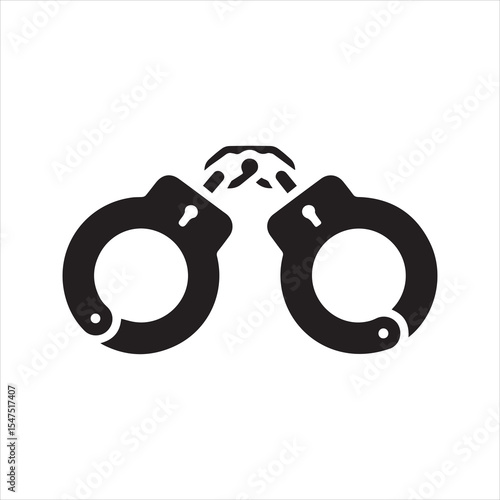 Black Handcuffs Silhouette Icon of Police Restraint Equipment Isolated on White