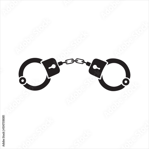 Black Handcuffs Silhouette Icon of Police Restraint Equipment Isolated on White