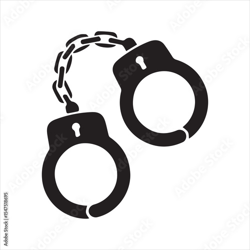Black Handcuffs Silhouette Icon of Police Restraint Equipment Isolated on White