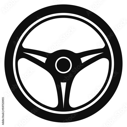 Black and White Steering Wheel Graphic with Three-Spoke Design – Automotive Control Icon