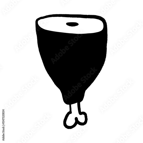 Hand Drawn Meat Leg Cut Glyph Ham, Drumstick, or Steak Doodle Vector. Butchery, Food, and Protein Concept. Editable