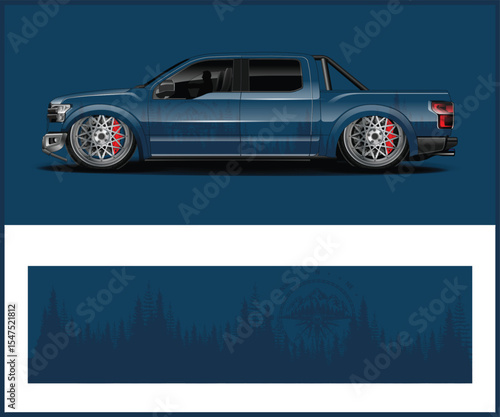 Red and black camouflage design on a pickup truck and sports car