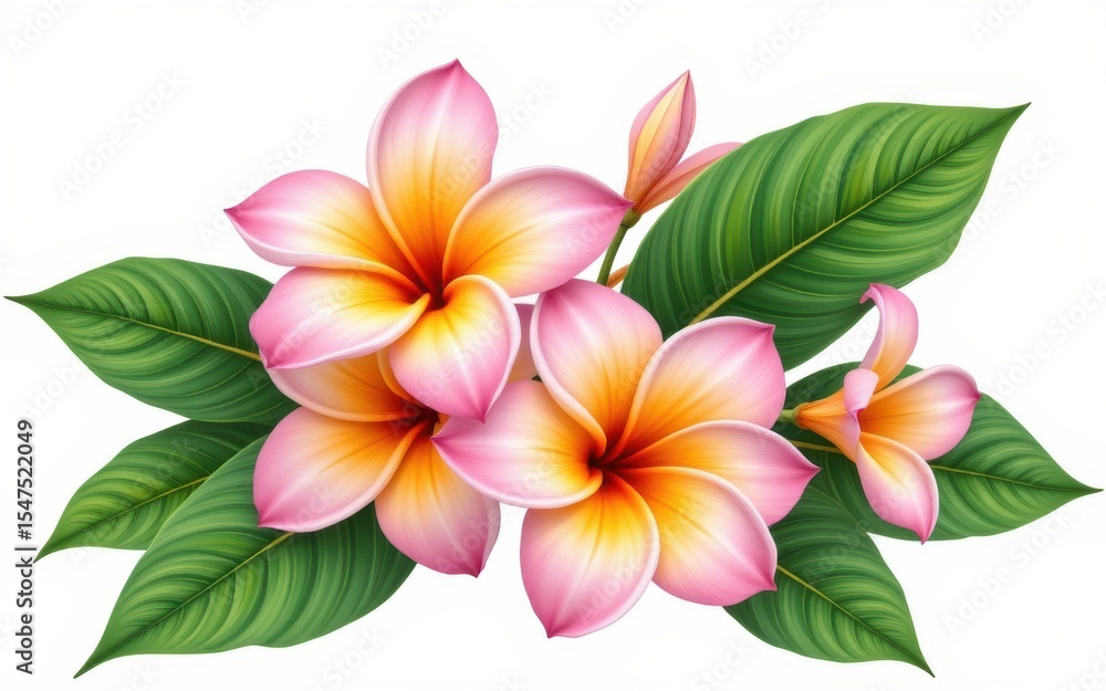 Fototapeta premium Vibrant pink flowers with green leaves in a decorative arrangement.