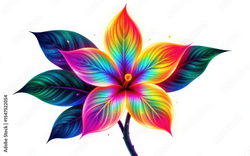 Obraz premium Vibrant, colorful flower illustration with detailed leaves.