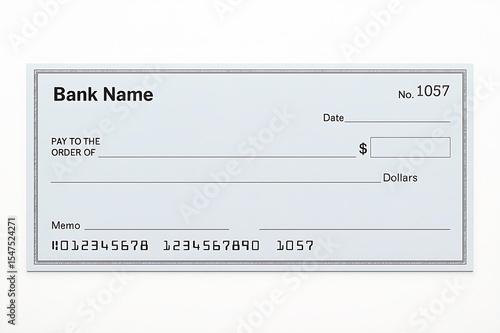 Blank American Bank Check Template with Security Background and MICR Line — Editable Printable Check Design for Financial Documents