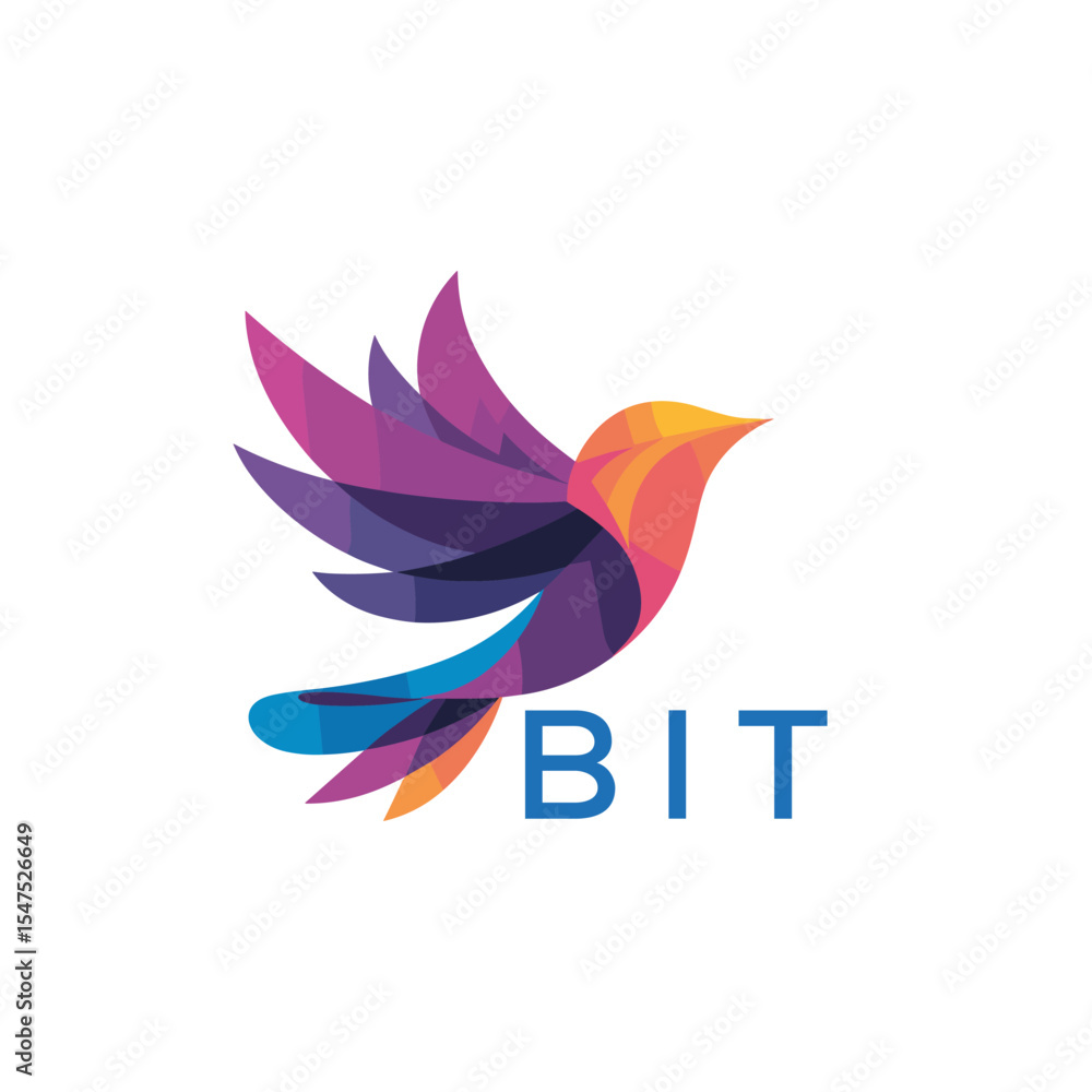 Obraz premium BIT Colorful Abstract Bird Logo Design – BIT Later Logo, Modern Geometric Flying Bird with BIT Text on White Background. 
