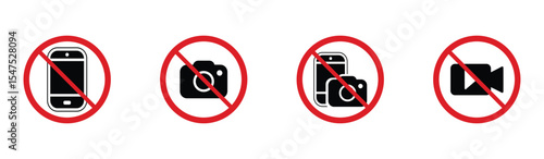 No photography and no video recording sign, prohibition sign , vector illustration . 