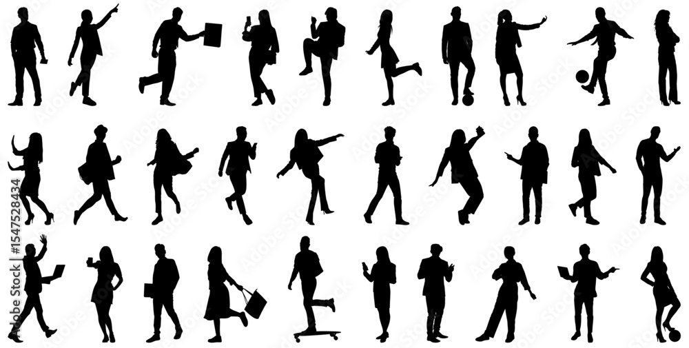 group of standing business people silhouette, black and white color isolated group of standing business people silhouette, black and white color isolated