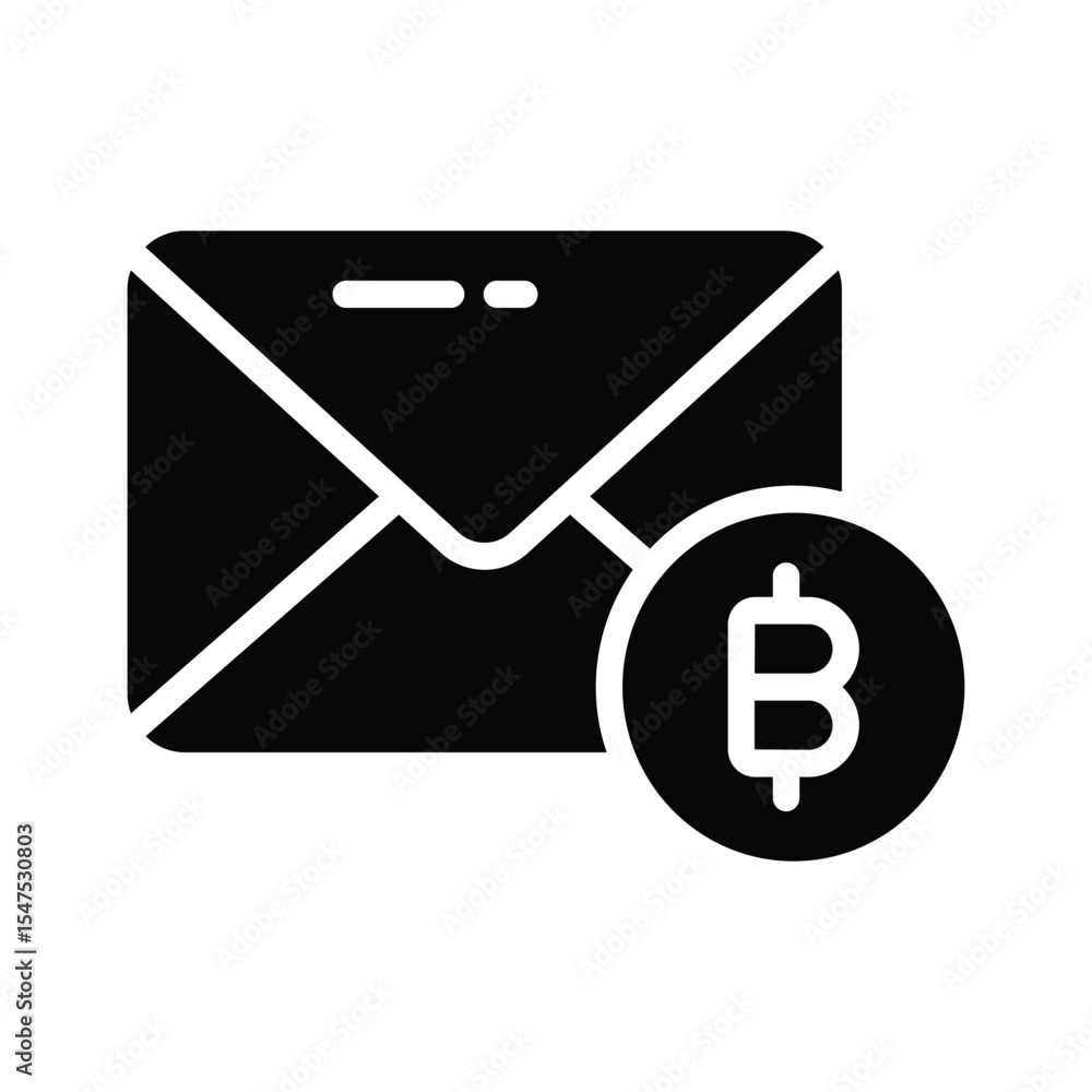 Ready to use glyph icon of bitcoin mail alert Ready to use glyph icon of bitcoin mail alert