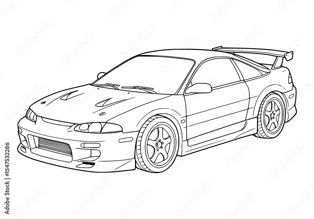 Fototapeta premium Vector illustration of a sport luxury automobile with a fast, modern design. coloring page for kids