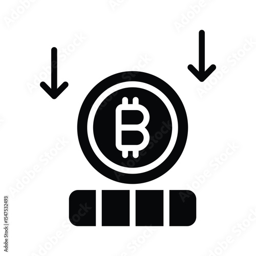 An editable glyph icon of bitcoin downfall arrow
