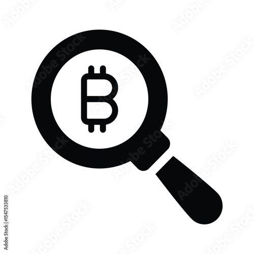 Grab this glyph icon of bitcoin search magnifier