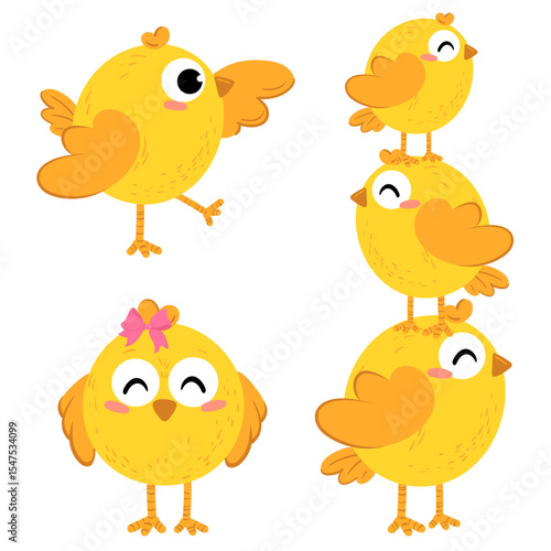 Happy chicken collection for easter party, Emodji for your collection. Vector illustration