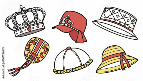 Collection of different hats illustration set headwear fashion accessory design vector