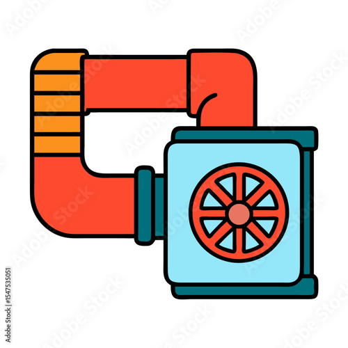 Air conditioning unit with pipes and fan.  This HVAC system component includes a powerful fan and durable pipes for efficient cooling.  Air conditioning illustration suitable for manuals, diagrams,