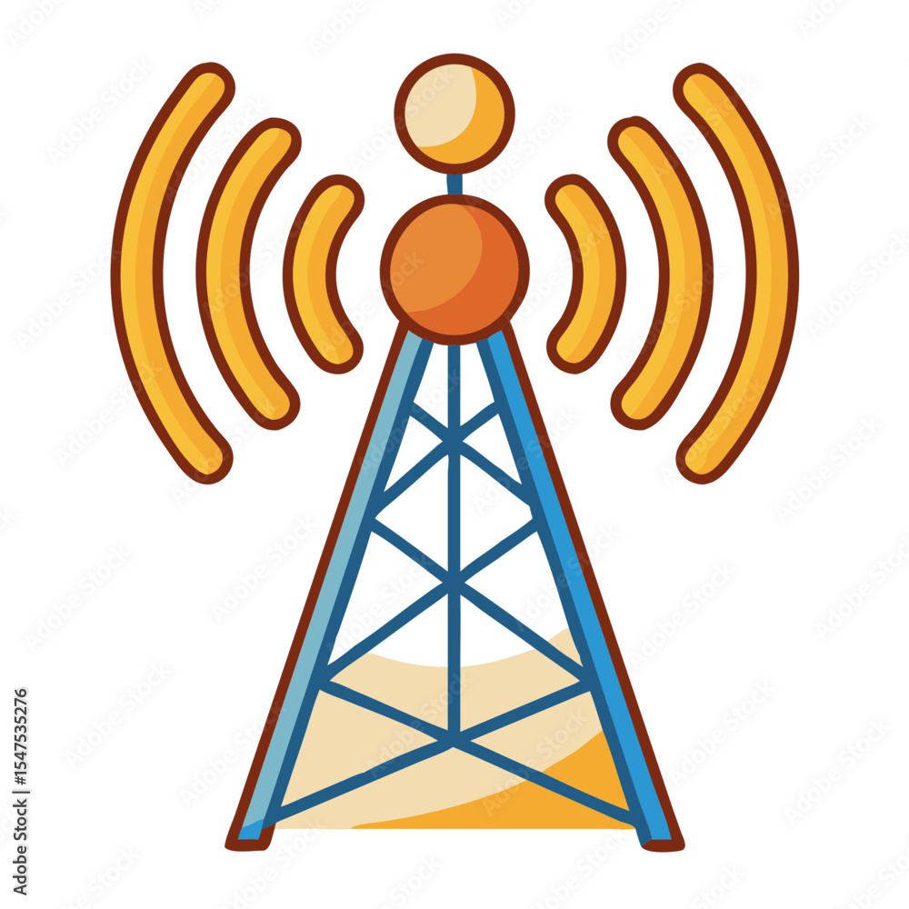 Cellular tower communication icon. Mobile network signal transmission illustration. Cell tower graphic for communication technology websites. Concept of wireless network infrastructure. Cellular tower communication icon. Mobile network signal transmission illustration. Cell tower graphic for communication technology websites. Concept of wireless network infrastructure.