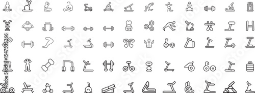 Gym fitness equipment workout icons set graphics. eps-10
