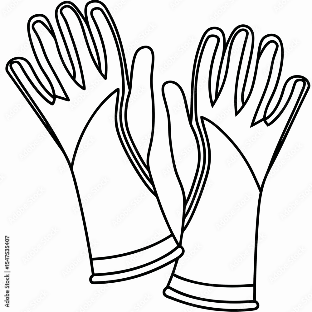 Obraz premium Cleaning-gloves outline icon. Cleaning-gloves are shown with thin line on white background, isolated drawing with gloves for protecting hands. Use cleaning-gloves in hygiene or housework.