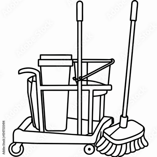 Cleaning-trolley is ready for home cleaning and sanitation services. Cleaning-trolley is perfect for janitorial duties, and it includes a mop, bucket, and trash bag. For businesses,