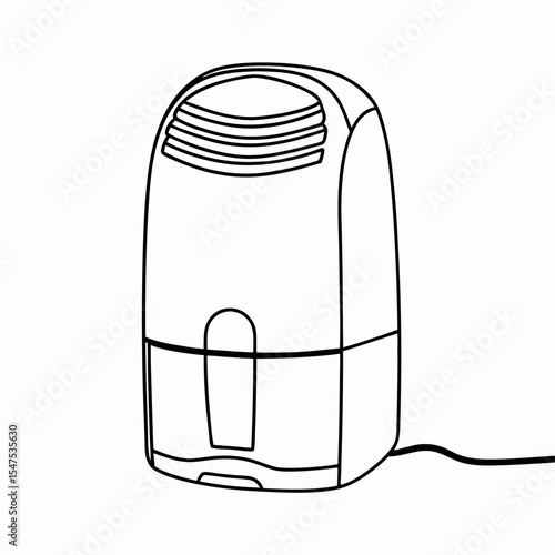 Compact dehumidifier for home use. This small appliance removes excess moisture from air. Dehumidifier design is perfect for apartments, bathrooms, or basements.