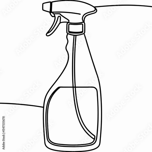 Disinfectant spray bottle for cleaning and sanitizing.  Simple line art drawing of spray bottle with liquid inside.  Disinfectant spray bottle illustration perfect for cleaning product packaging,