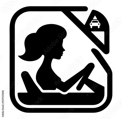 Female driver icon silhouette without background, minimalist design, driving concept