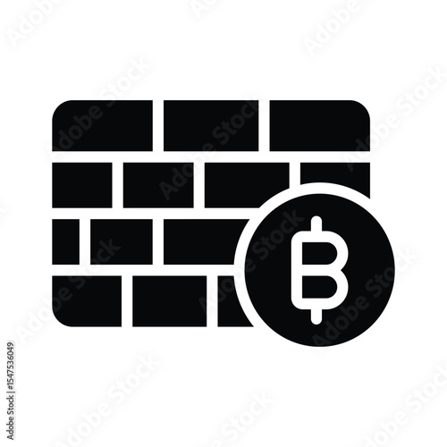 Well designed glyph icon of bitcoin firewall protection