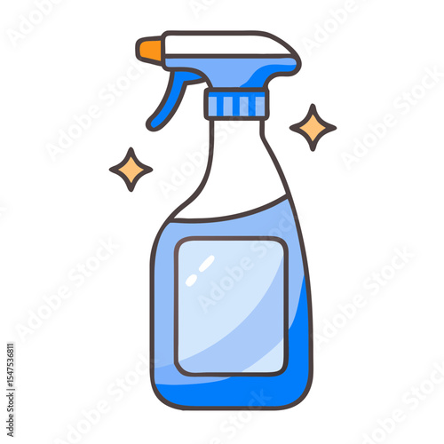 Glass cleaner bottle for home cleaning.  Spray bottle with blue liquid is perfect for cleaning windows and surfaces.