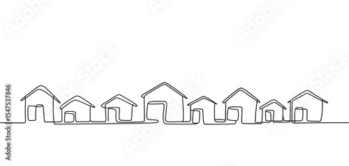 Continuous Line Drawing of a Row of Simple Houses