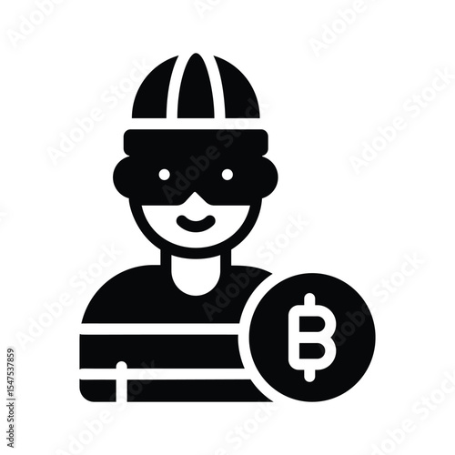 A trendy glyph icon of bitcoin thief figure
