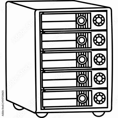 Modern server rack with six hard drives for data storage.  This server rack provides reliable storage solution for business data.