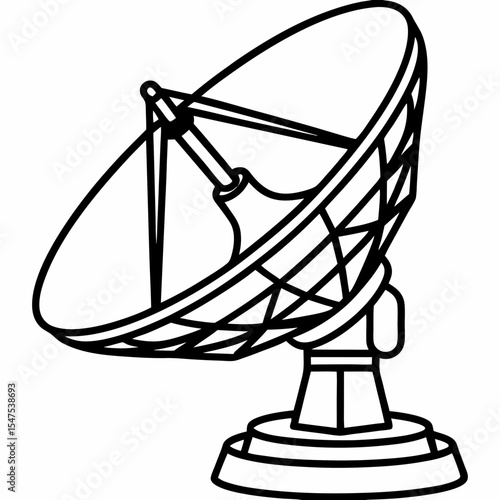 Satellite dish antenna for communication technology. Powerful signal antenna for global communication network. Modern parabolic antenna design for broadcasting and receiving signals.